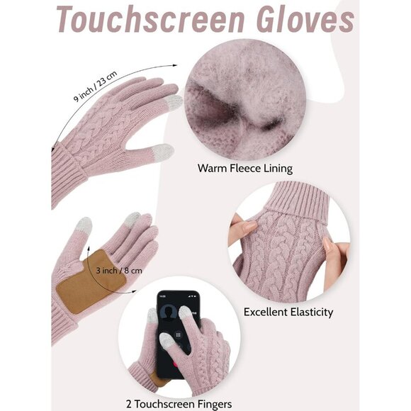 Women Winter Beanie Hat Scarf Gloves Ear Warmer 4-in-1 Set Knit Fleece - Picture 4 of 6